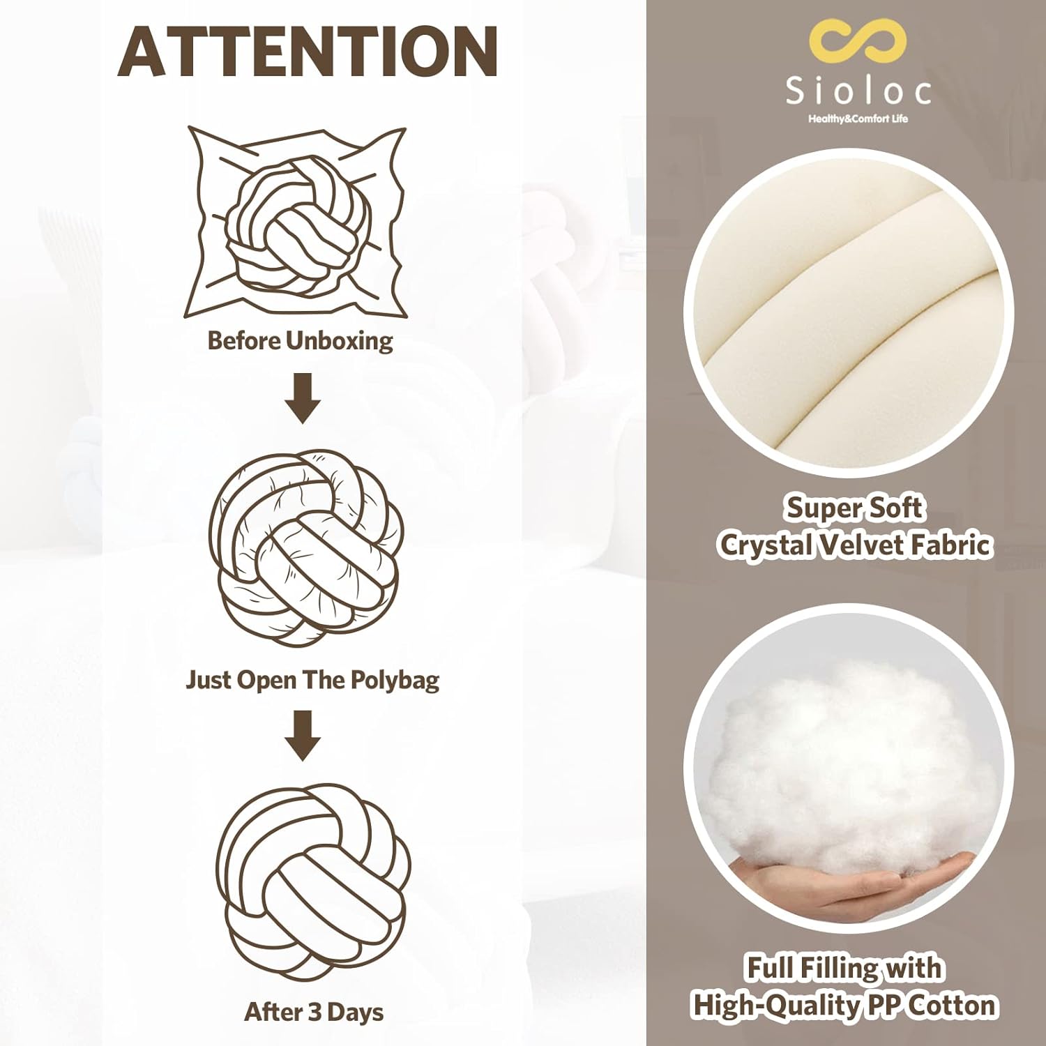 Sioloc Soft Knot Ball Pillows, Throw Cushion Home Decoration Plush ,Throw Knotted Handmade Round Plush Pillow (7.8inches,Ivory) - Image 6