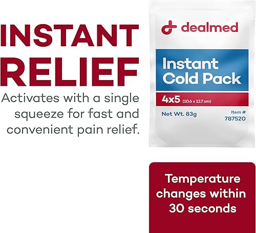 Miniatura 3 de Dealmed Instant Cold Pack – Pack of 3, 4" x 5" Disposable Cold Packs for Injuries, Swelling, Sprains, Muscle Soreness and More, No Refrigeration