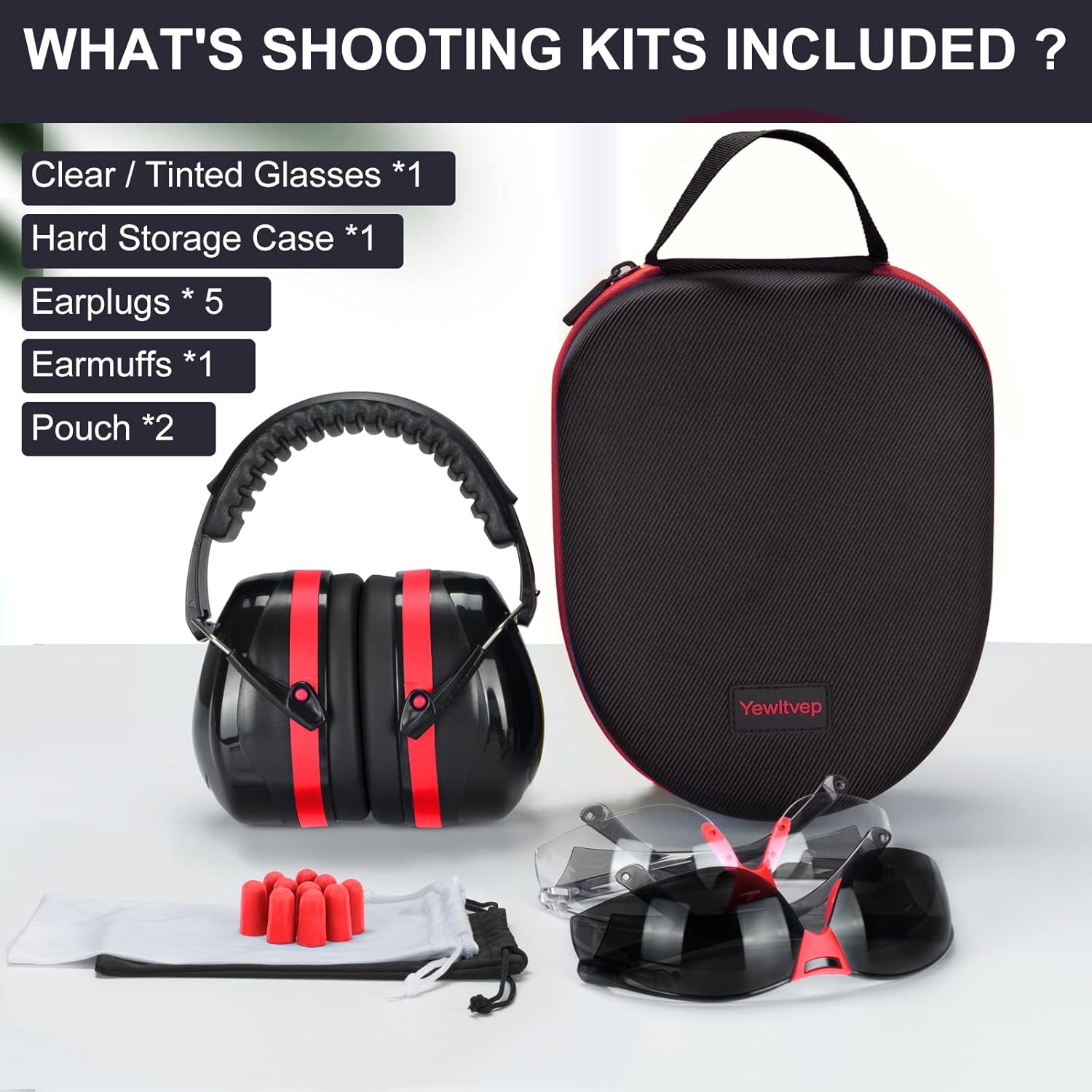 Yewltvep Shooting Ear Protection Gun Range Ear Protection with Earmuffs, Gun Safety Glasses, Earplugs, Hard Storage Case - Image 5
