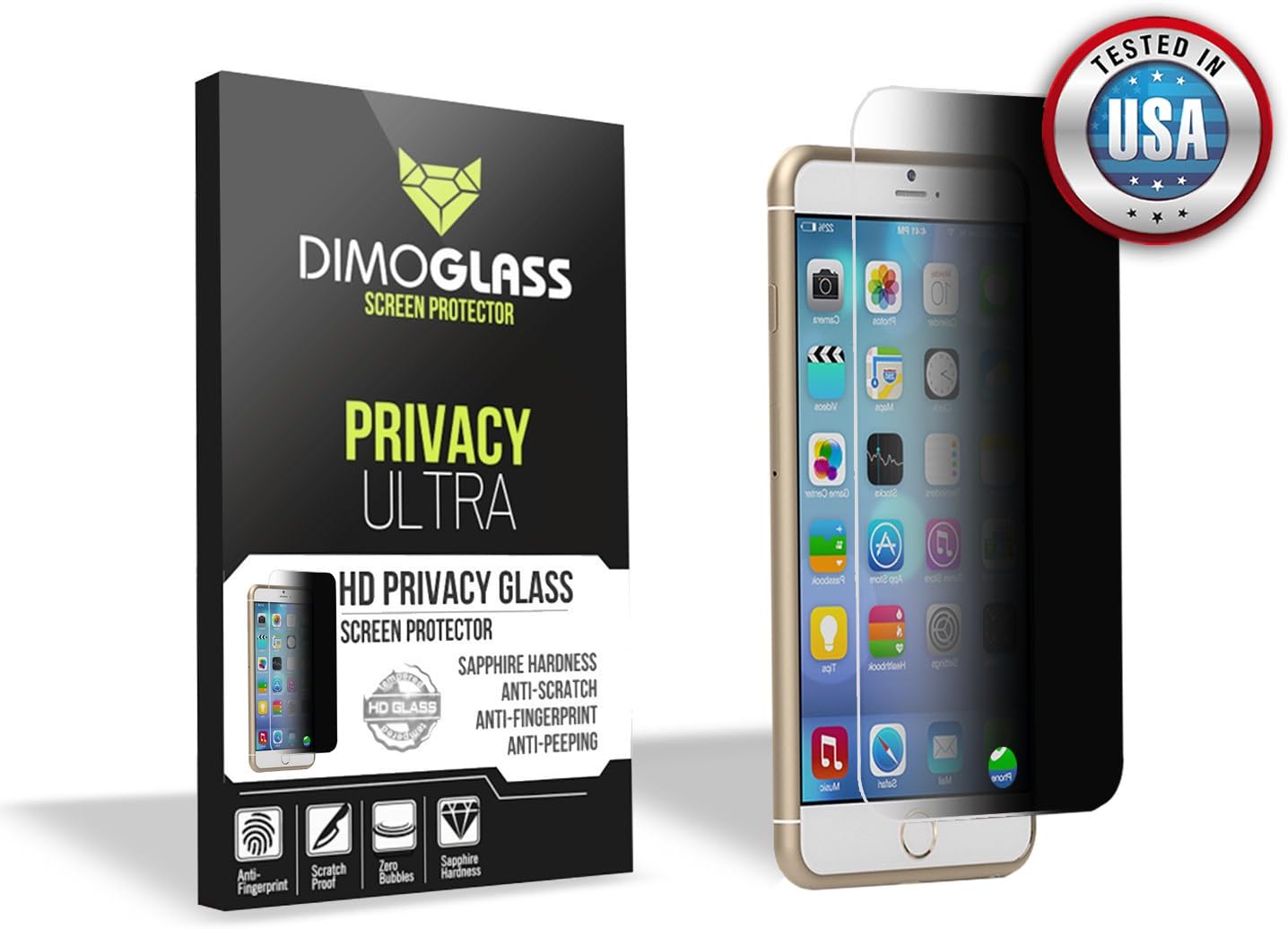 iPhone 6 Plus Privacy Screen Protector Tempered Glass - Sapphire Crystal CoatingLifetime Replacement Program [No Questions Asked], Bubble Free Best Iphone 6 Plus Privacy Tempered Glass Screen Protector - You Break It, You Lose It, We Replace It - DimoGlass Screen Protector For iPhone 6 Plus Is Designed To Fit The New iPhone 6 Plus Privacy Tempered Glass Coming Soon, Order Now!! [5.5] (Privacy)