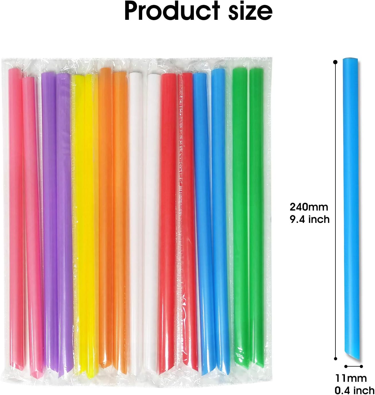 300 Pcs Multi Colors Jumbo Smoothie Boba Straws,Plastic Milkshake Disposable Wide-mouthed Large Individually Wrapped Straws(0.43" Wide X 9.45" Long)