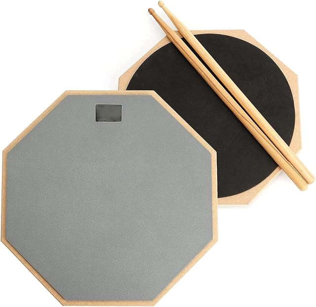 Tosnail 12-inch Silent Drum Practice Pad - Gray - Bonus 5A Drumsticks