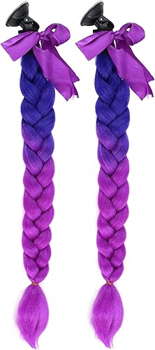 Miniatura 6 de Negro Morado 2 Pzas Coleta de Casco con Ventosa Desmontable Coleta de Casco de Motocicleta Trenzas de Casco de Bicicleta Colas de Cabello para