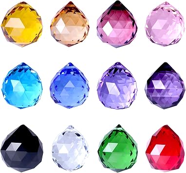 WEISIPU 30mm Vintage Feng Shui Faceted Decorating Crystal Ball Prism Pendant Suncatcher Multi-Color Hanging Pendant Suncatcher 12pcs