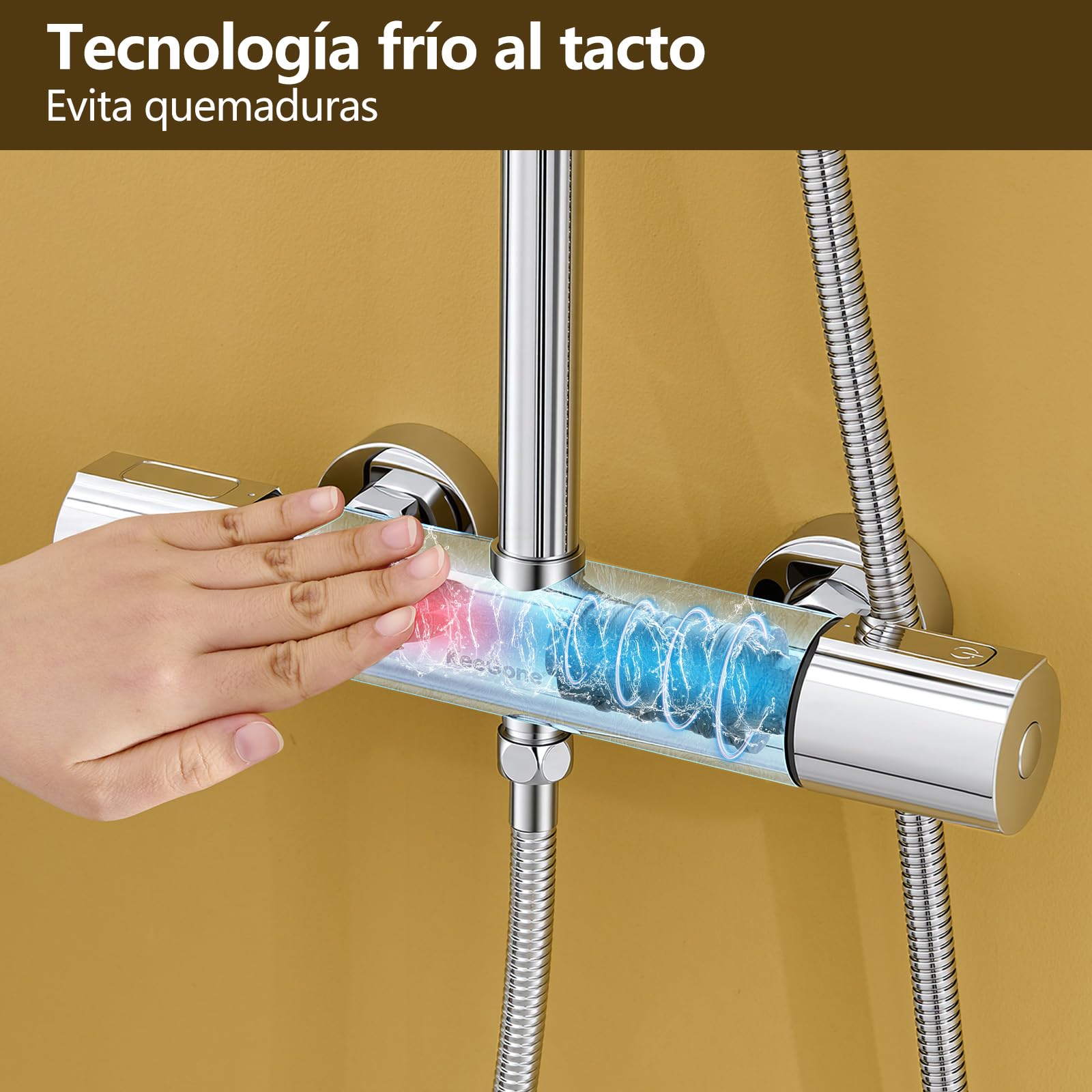 Sistema de ducha con termostato, ducha de lluvia de acero inoxidable de 25 cm, alcachofa de mano con 3 tipos de chorro, grifo de ducha, juego completo ajustable en altura con protección contra