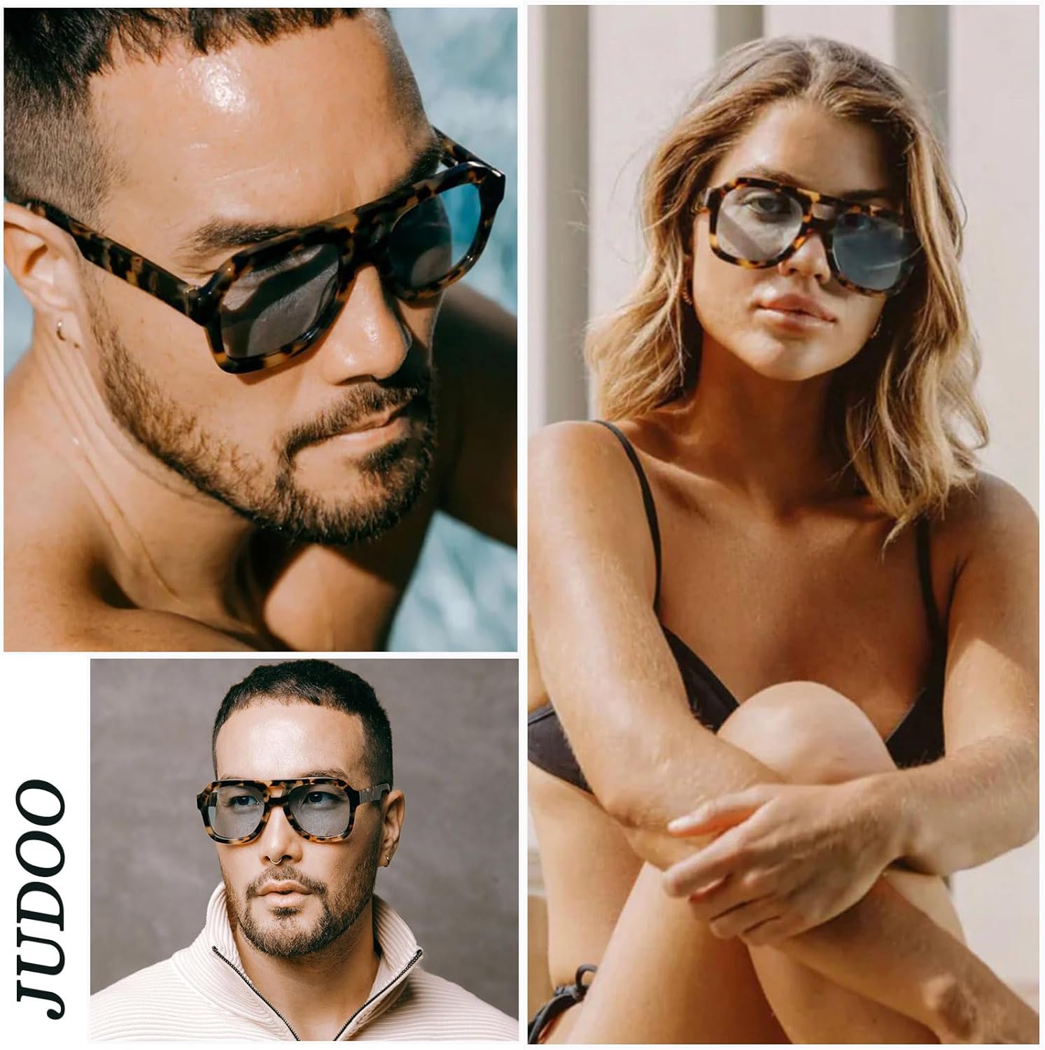 JUDOO Retro 70s Square Flat Aviator Sunglasses for Women Men Trendy Rectangle Double Bridge Geometric Sun Glasses Shades - Image 4