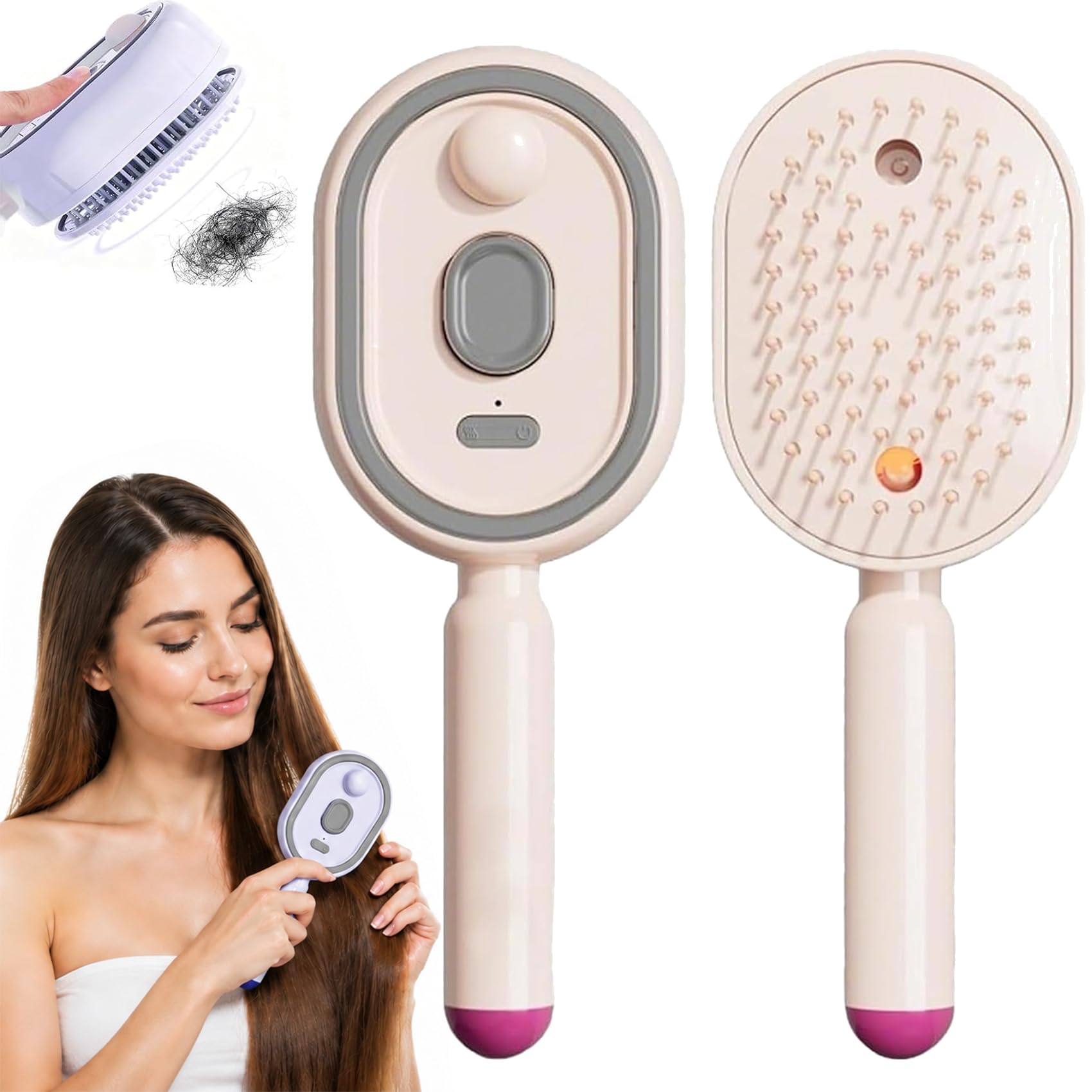 Electric Spray Air Cushion Massage Comb, 3-In-1 Elektrischer Sprüh-Luftkissen-Massagekamm mit Wasserspray, Kopfhaut-Pflegespray – Geeignet für Lockiges, Nasses und Trockenes Haar (Rosa)