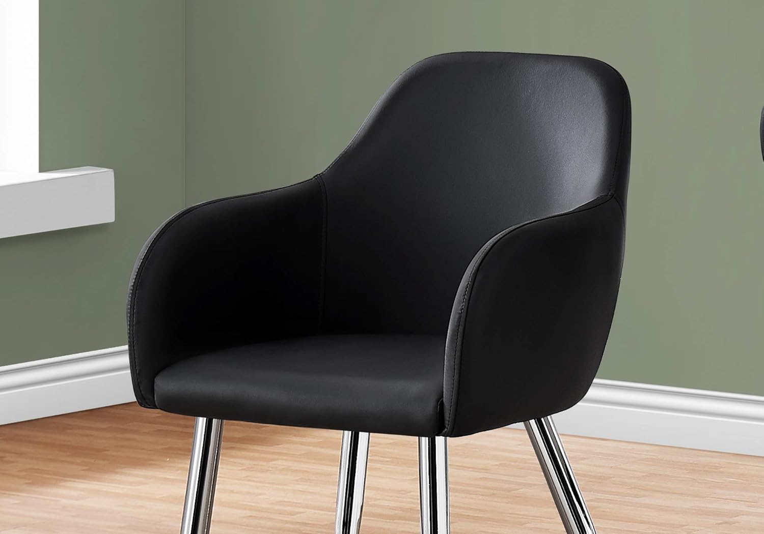 Black Faux Leather Upholstered Side Chair with Metal Legs