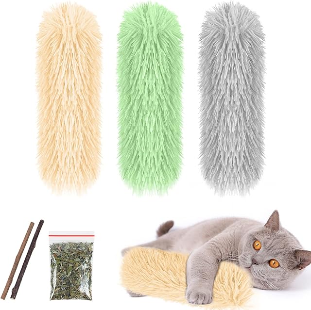 vsshe Cat Catnip Toys, 5 Pack Interactive Cat Kicker Toy, Cat Plush Teeth Cleaning Toys, Cat Chew Teething Clean Toy with Catnip and Chew Stick (30cm)