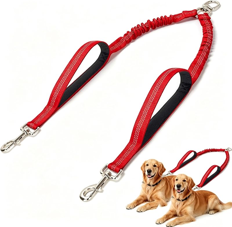 Guia Dupla para Cães com Acoplador Bungee e Giro 360° SEPXUFORE – 50,8 a 71,12 cm