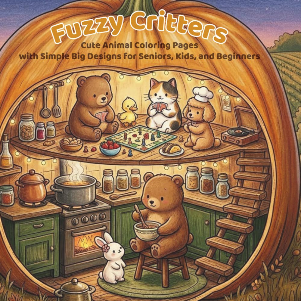 Fuzzy Friends Hygge Moments: Cute Animal Coloring Pages with Simple Big Designs for Kids, and Beginners