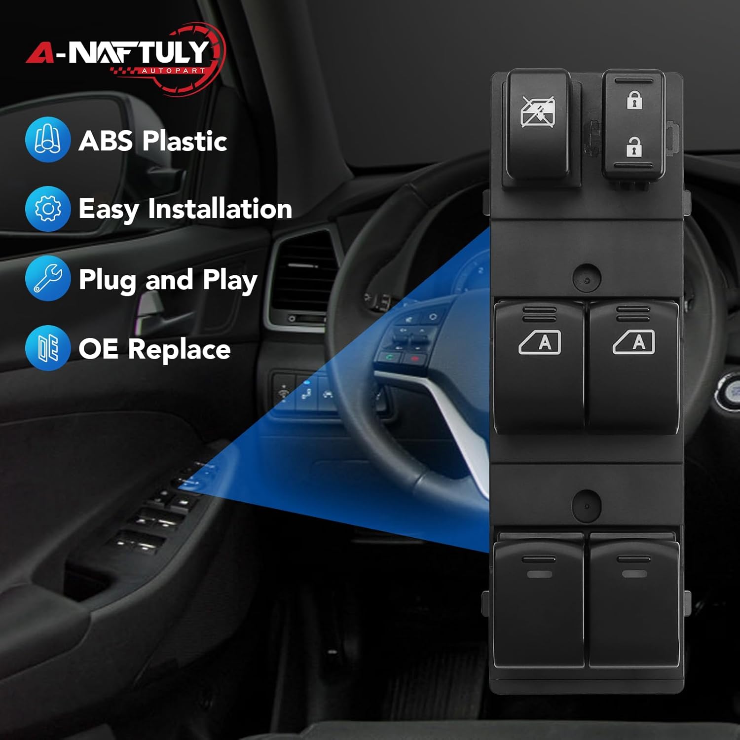 Master Power Window Switch Driver Side Compatible with 2007 2008 2009 2010 2011 2012 Nissan Altima, Front Left Window Control Switch 2 Pins +14 Pins OE 25401-ZN50C 25401-ZN50B