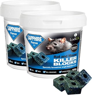 Rat & Mouse Poisoning Blocks Max Strength Bait Blocks Single Feed Rodent Killer Block Fast Acting All Weather Sapphire BLOKS - Pack of 2.