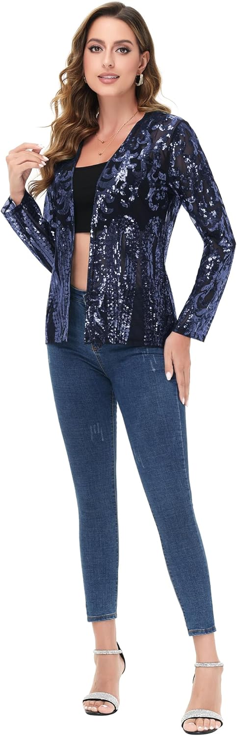 Anna-Kaci Women's Sparkly Sequin Cardigan Long Sleeve Open Front Glitter Party Evening Jacket - Image 6