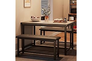  Farmhouse Dining 4 Kitchen Table Set with 2 Benches: High Top Table for 4