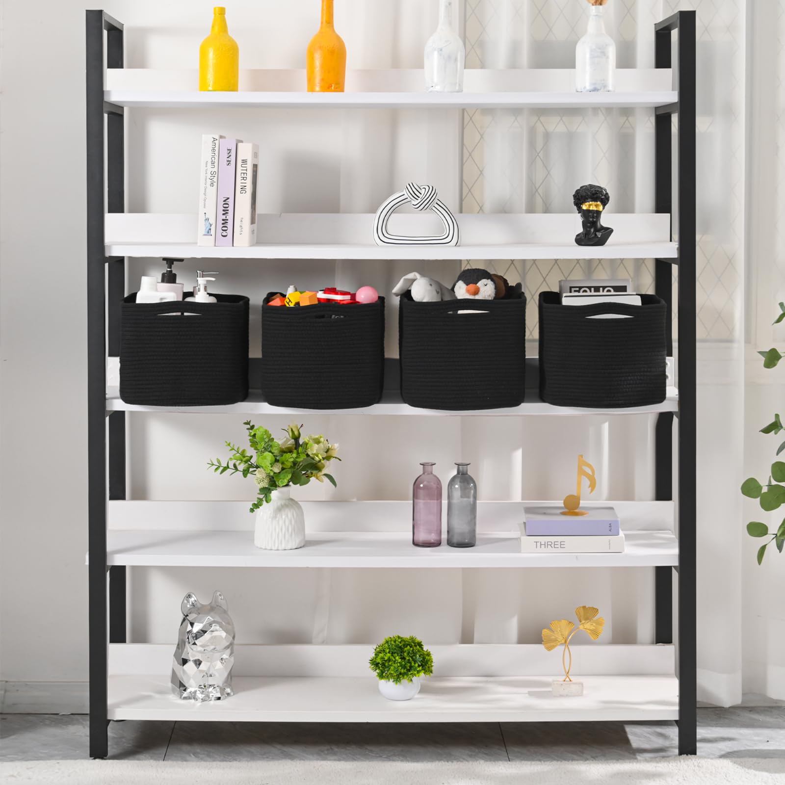 ICERZCZ Aufbewahrungskörbe für Organisation und Regale, gewebtes Baumwollseil, Organisationsbehälter für Hundespielzeug, Kleidung, Bücher, Kinderzimmer, 38,1 x 27,9 x 24,9 cm (L x B x H), 4 Packungen