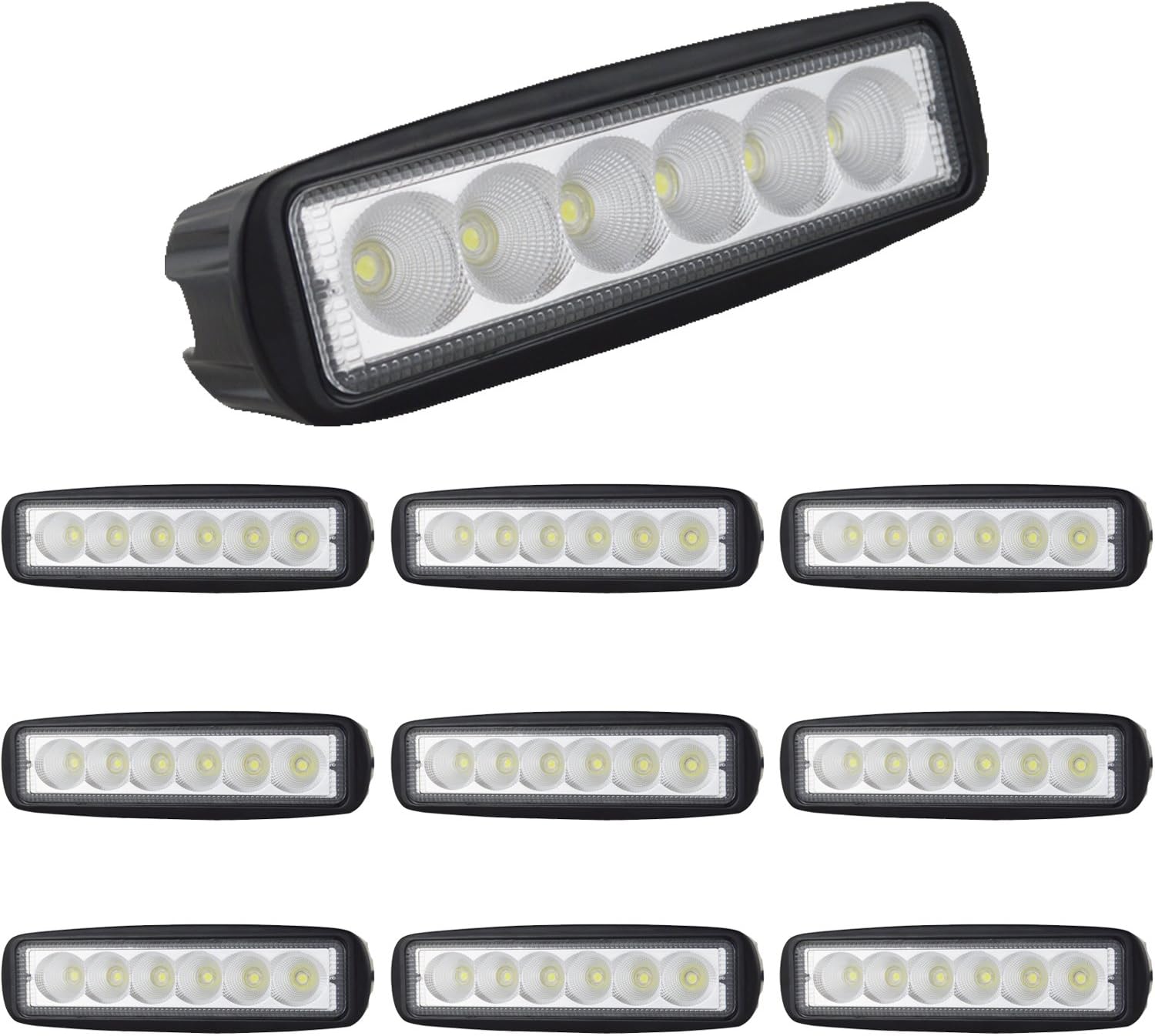 Willpower 10 PCS 6 inch 18W Flood LED Work Light Bar Lamp Off Road High Power ATV 4x4 Tractor Off Road Light Fog Driving Bar Truck SUV Car IP67 Waterproof Dustproof Shockproof DC 12V-24V