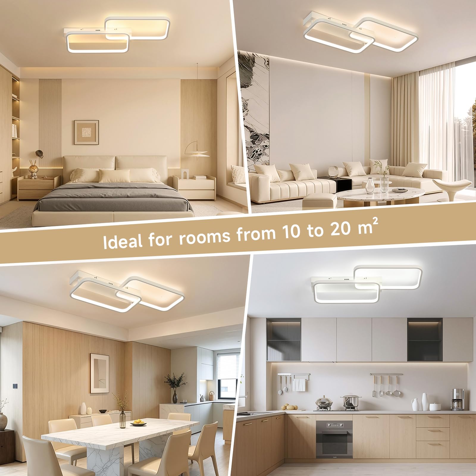 OTREN Lampa sufitowa LED 40 W, 4000 lm, regulowana za pomocą pilota 3000 K-6500K, pamięć i blokada, lampka nocna i timer do salonu, sypialni, kuchni, 61 cm