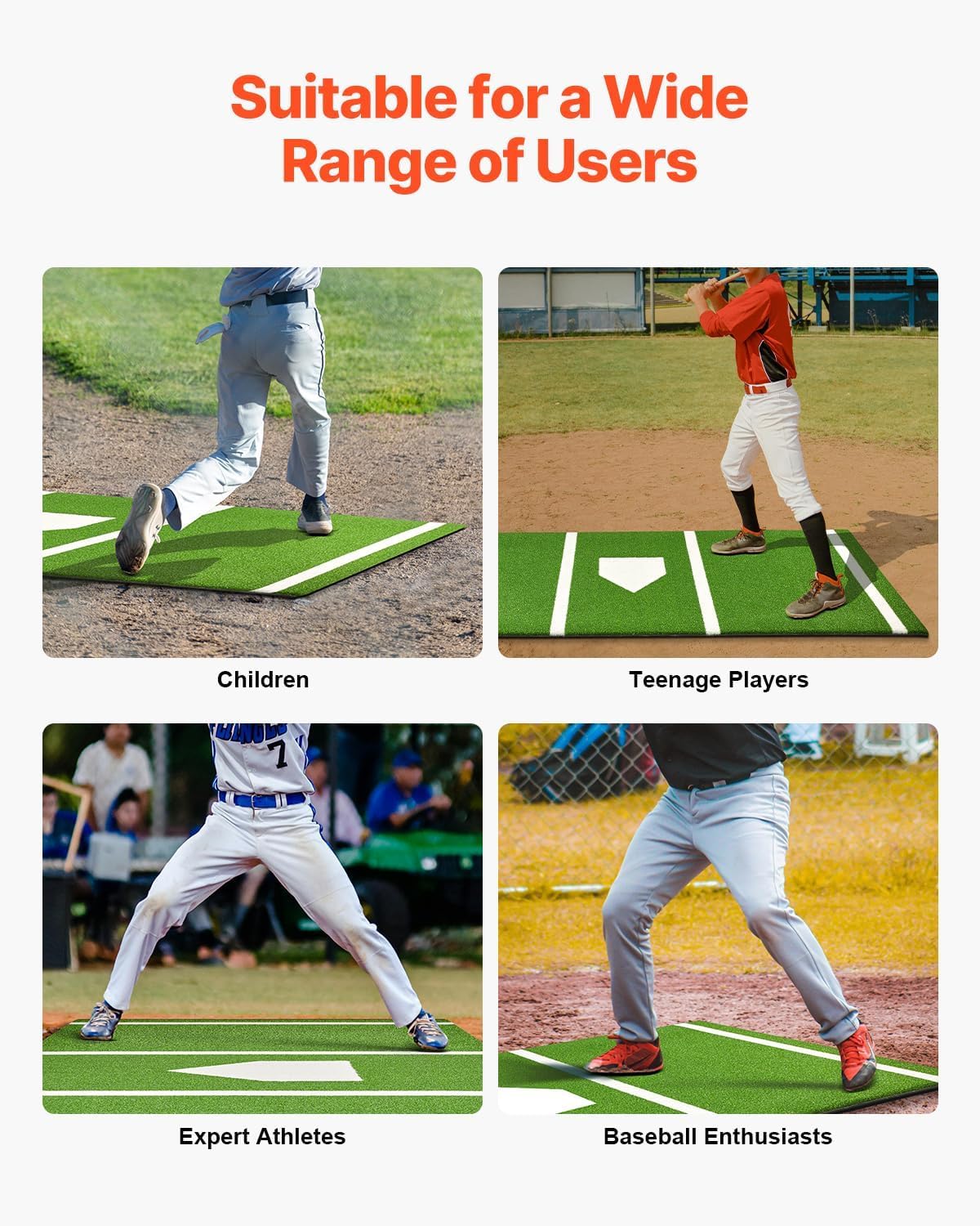 10x3.8 ft Baseball & Softball Hitting Mat– Batting Mat/Pitching Mat with Non-Slip Rubber Base,Home Plate Markings &15mm PE Turf for Baseball Hitting,Softball Pitching