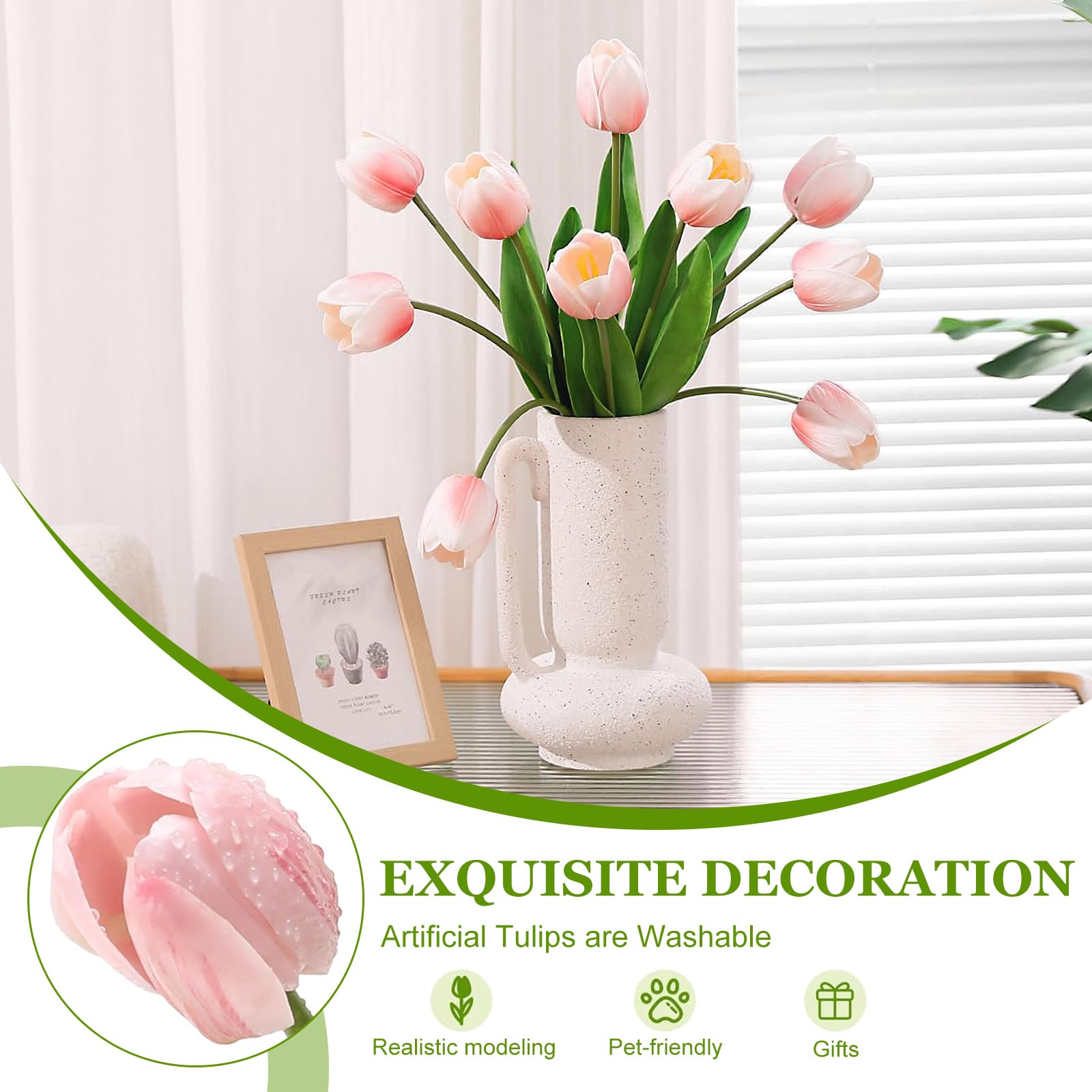 3 Tulipani Artificiali Pappagallo In Seta, Fiori Finti 50 Cm Con Stelo In Plastica, Per Decorazione Casa, Soggiorno, Ufficio, Festa (Rosa Chiaro) - 4
