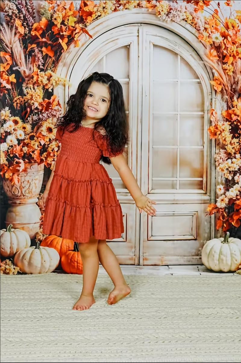 Kate Fall Boho Pumpkin Beige Arched Door Autumn Backdrop Photo Background Studio Props,10x6.5ft