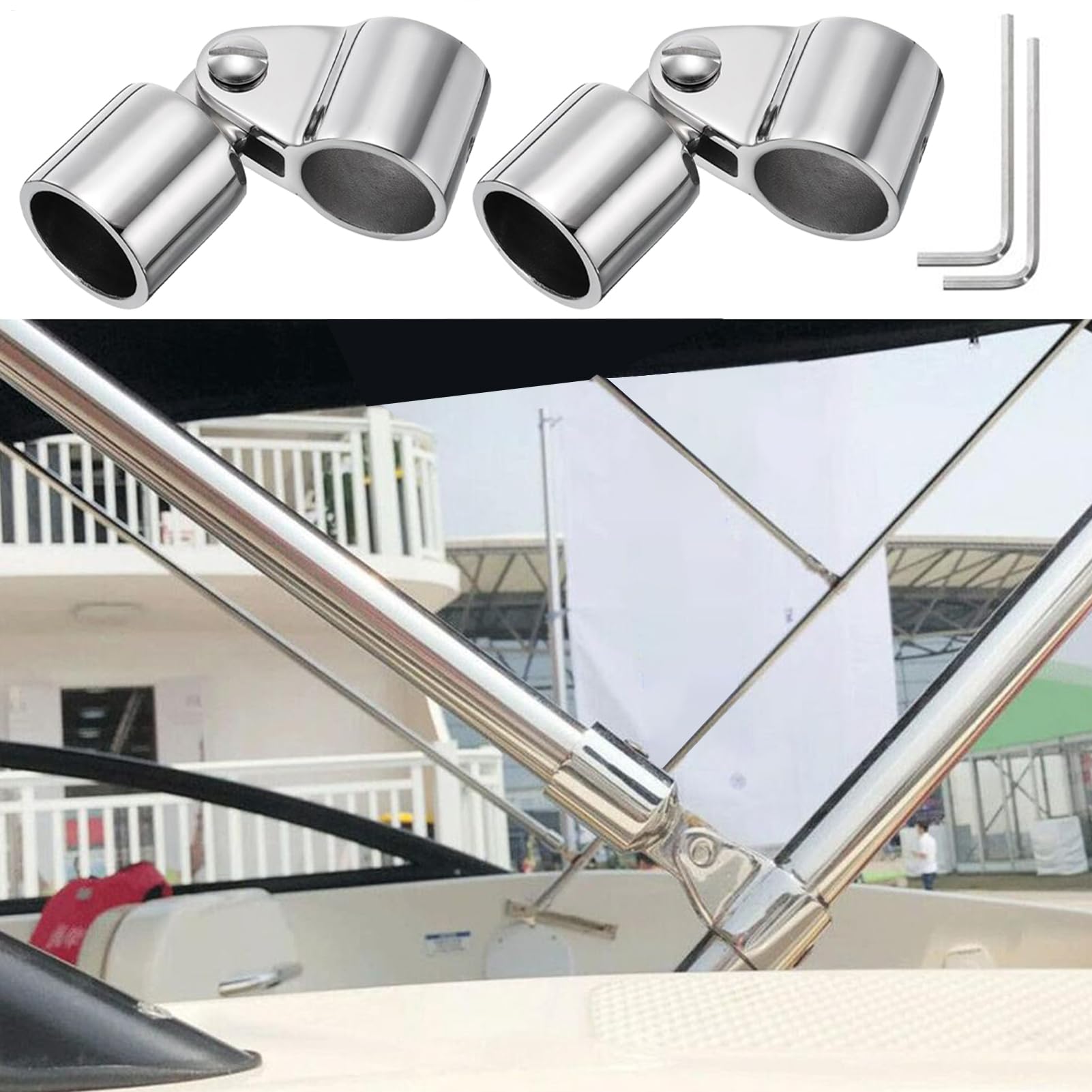 Hardware per tettuccio marino – Ghiera girevole | Set di 2 pezzi di fissaggio in acciaio inox per montaggio a scomparsa, aste di supporto per tubi tondi, e guide laterali