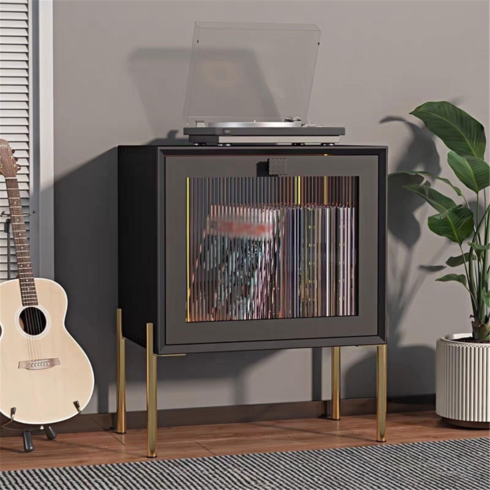 Rack per dischi Mobiletto portadischi in vinile di lusso con piedini in ferro e porta CD in legno for la casa