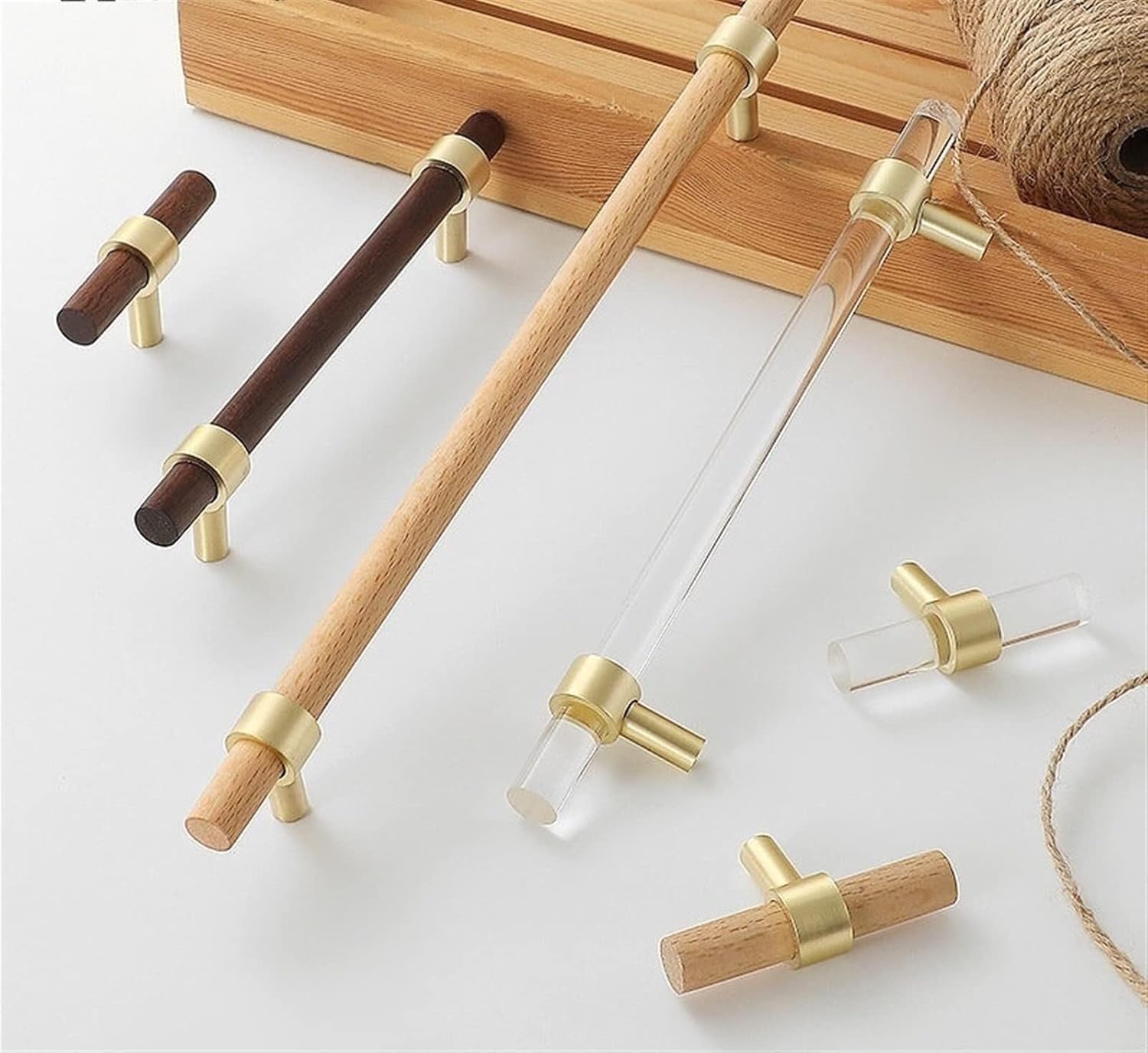 Wood Brass T Bar Door Handles Style Furniture Wooden Handle Drawer Pulls Kitchen Cabinet Knobs and Handles 1Pcs Furniture Accessories (Color : Walnut-B1, Size : Hole to Hole 160mm)