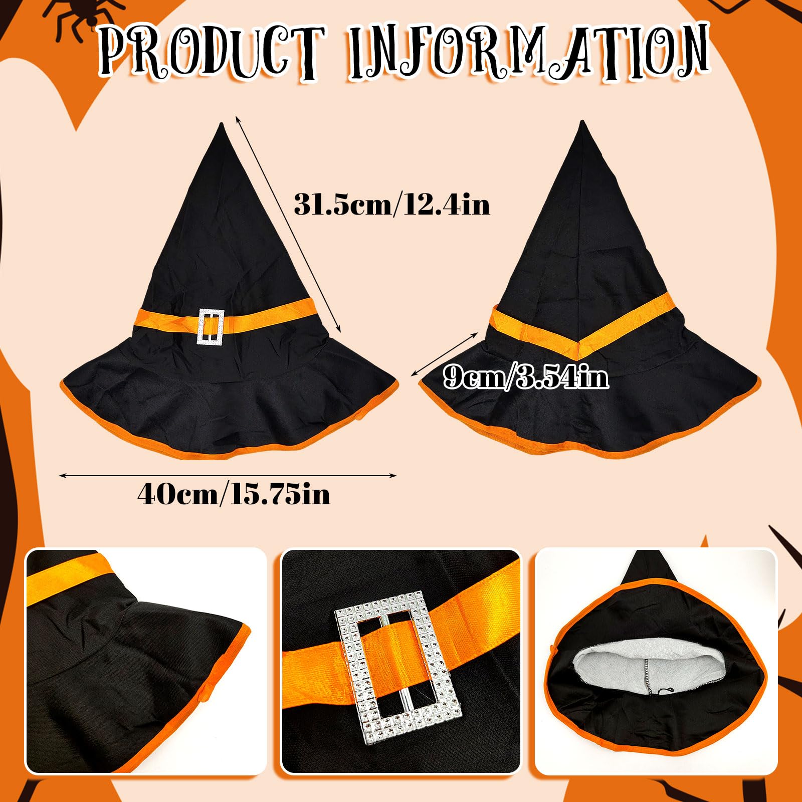 YAUOIPI Halloween Cape Costume Children,Black Pumpkin Cloak Wizard Hat Bat Candy Bag,Suitable for Height 90-150 cm Boys Girls,for Vampires Role Playing Stage Performance Halloween Christmas (Black) - Image 3
