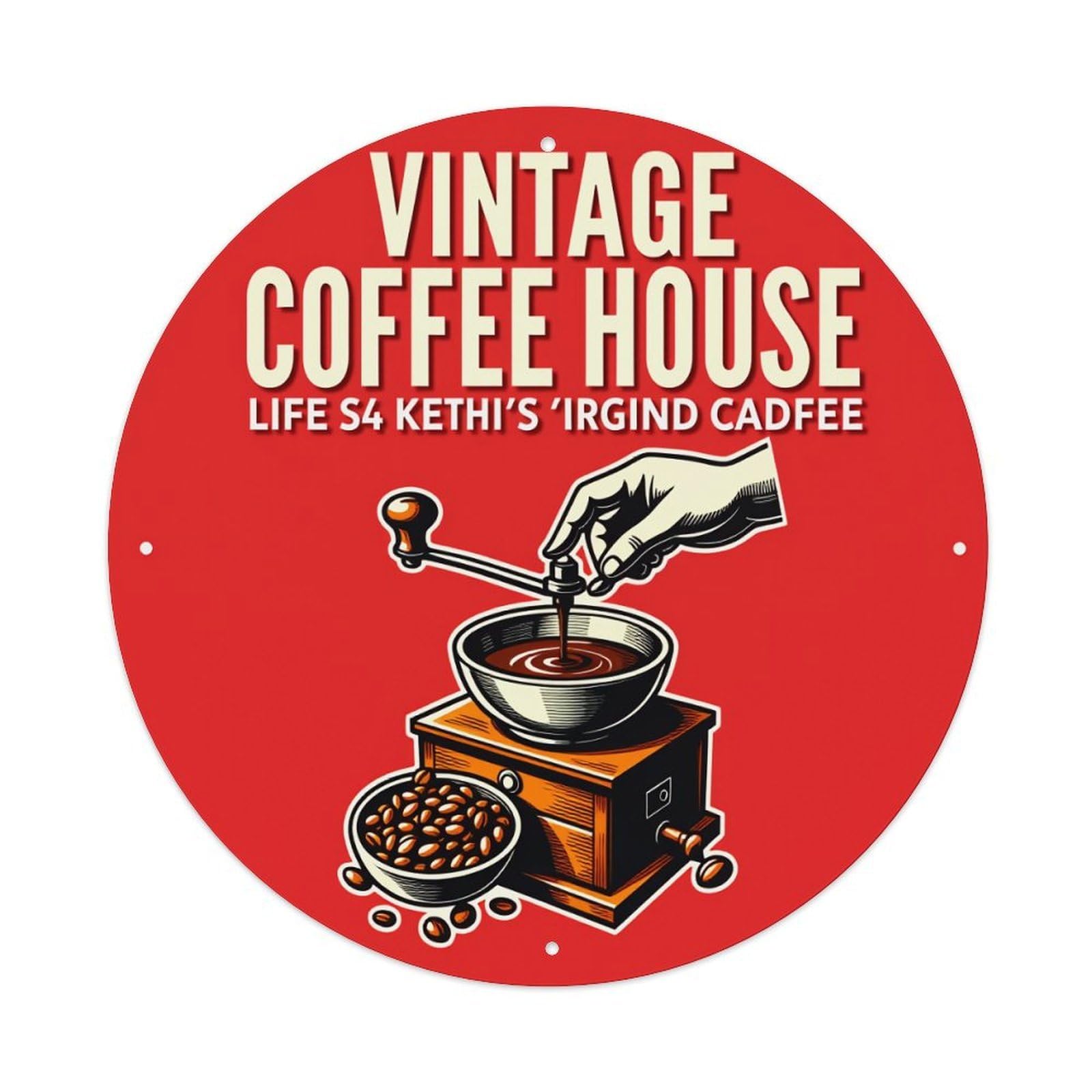 Coffee House Sign Art Round Sign Wall Decor Poster, Home Bar Garage Cafe Kitchen Wall Art Decoration 12X12Inches