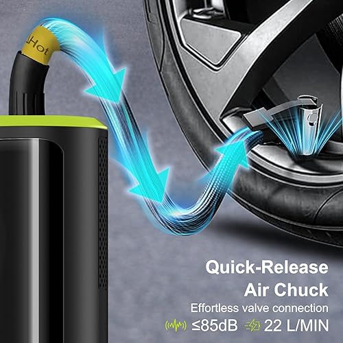 Miniatura 4 de Roadvo Inflador de neumáticos, compresor de aire portátil, 3 veces rápido, bomba de aire inalámbrica de 150 PSI con medidor digital de presión de