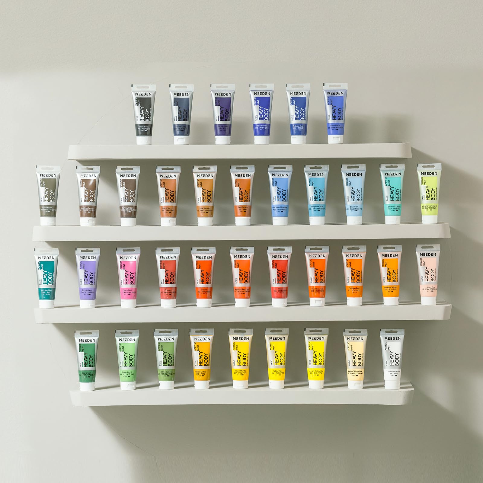 MEEDEN Zestaw farb akrylowych Heavy Body: 100ml x 40 tubek zestaw farb akrylowych zawierający 36 kolorowych farb i 4 tubki bieli tytanowej, szybkoschnące z jedwabisto-matywnym wykończeniem