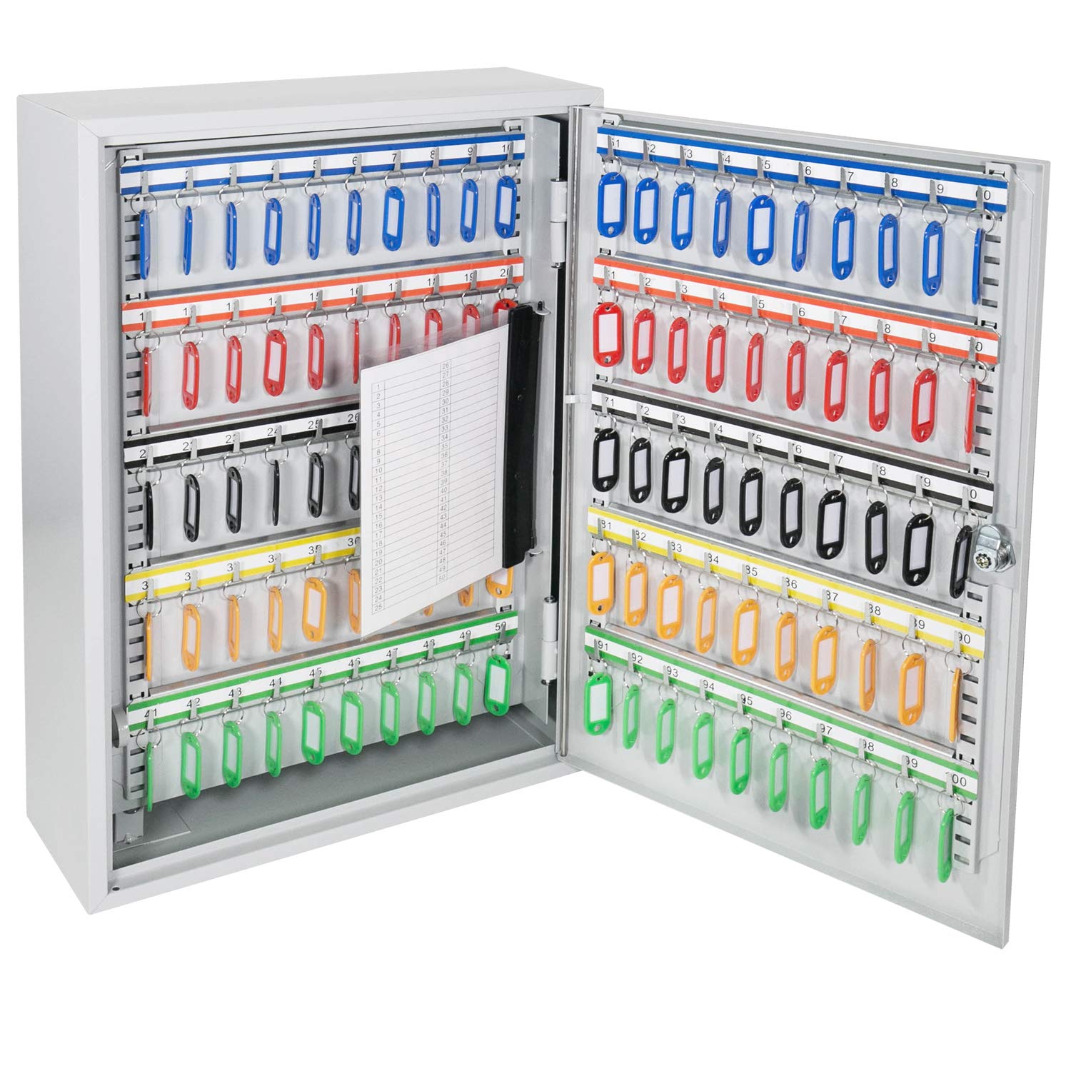 HMF Armoire à clés Grande capacité en Acier, Boite a Clef Murale verrouillable pour Bureau, Administration ou Parc Automobile | 200 Crochets à clés | 55 x 38 x 14 cm | Gris Clair