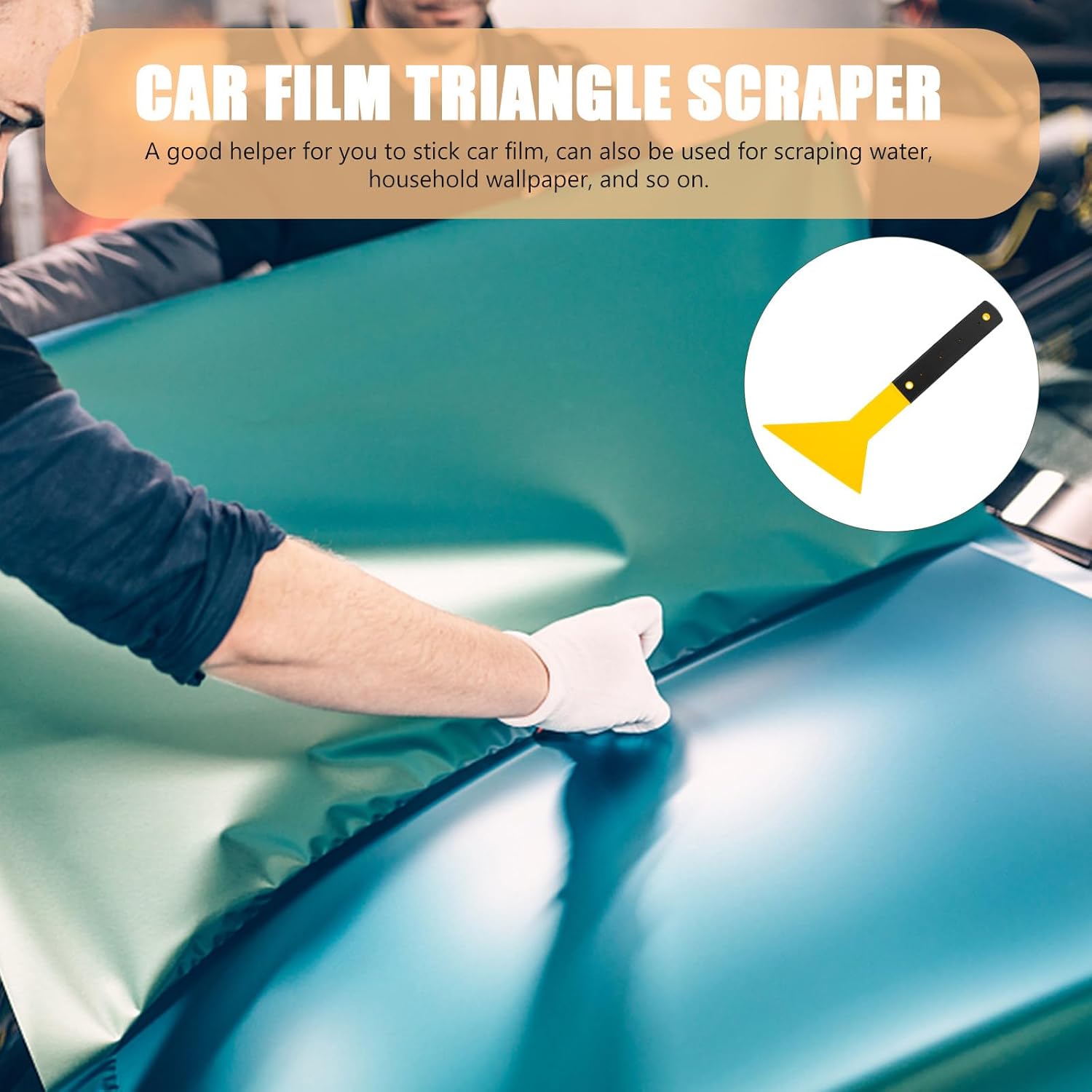 Large Yellow Triangle Car Film Tool Squeegee Scraper for Vehicle Sticker Mounting and Interior Film Application, Automotive Detailing Accessory for Car Care Professionals