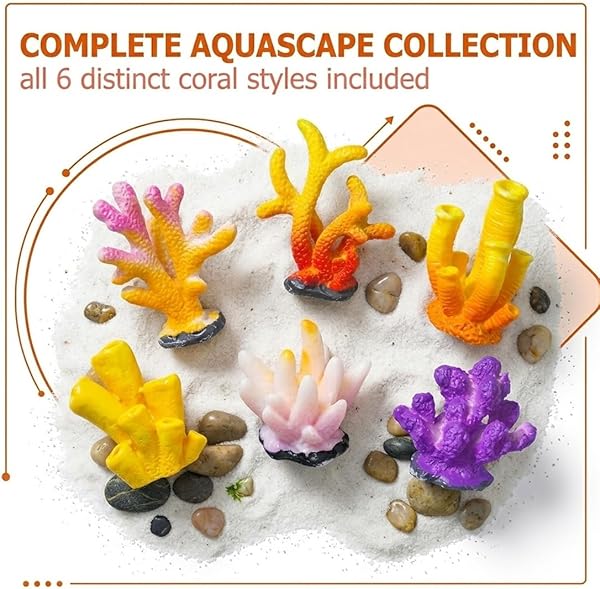 KAHZOR 6 Pezzi Decorazioni Acquario Artificiali, Piante Finte, Accessori per Acquario Pesci, Decorazioni Acqua Dolce, Piante Artificiali con Resina Corallo, Piante Colorate per Acquario - 4