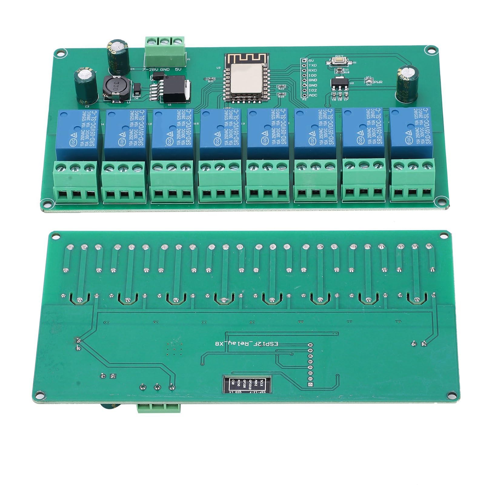 8-Channel ESP8266 Relay Module – WiFi Development Board With 6 Sockets, For Smart Home Control, DC 7-28V / 5V, Secondary Development, Stable Performance