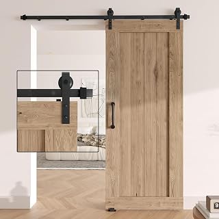 DonYoung 6.6FT Sliding Barn Door Hardware Kit, Upgraded Screw Fixation Modular Track, Heavy Duty Barn Door Track Kit Fits Single Door 36"-40" Wide, Smooth and Quiet Sliding, Easy to Install