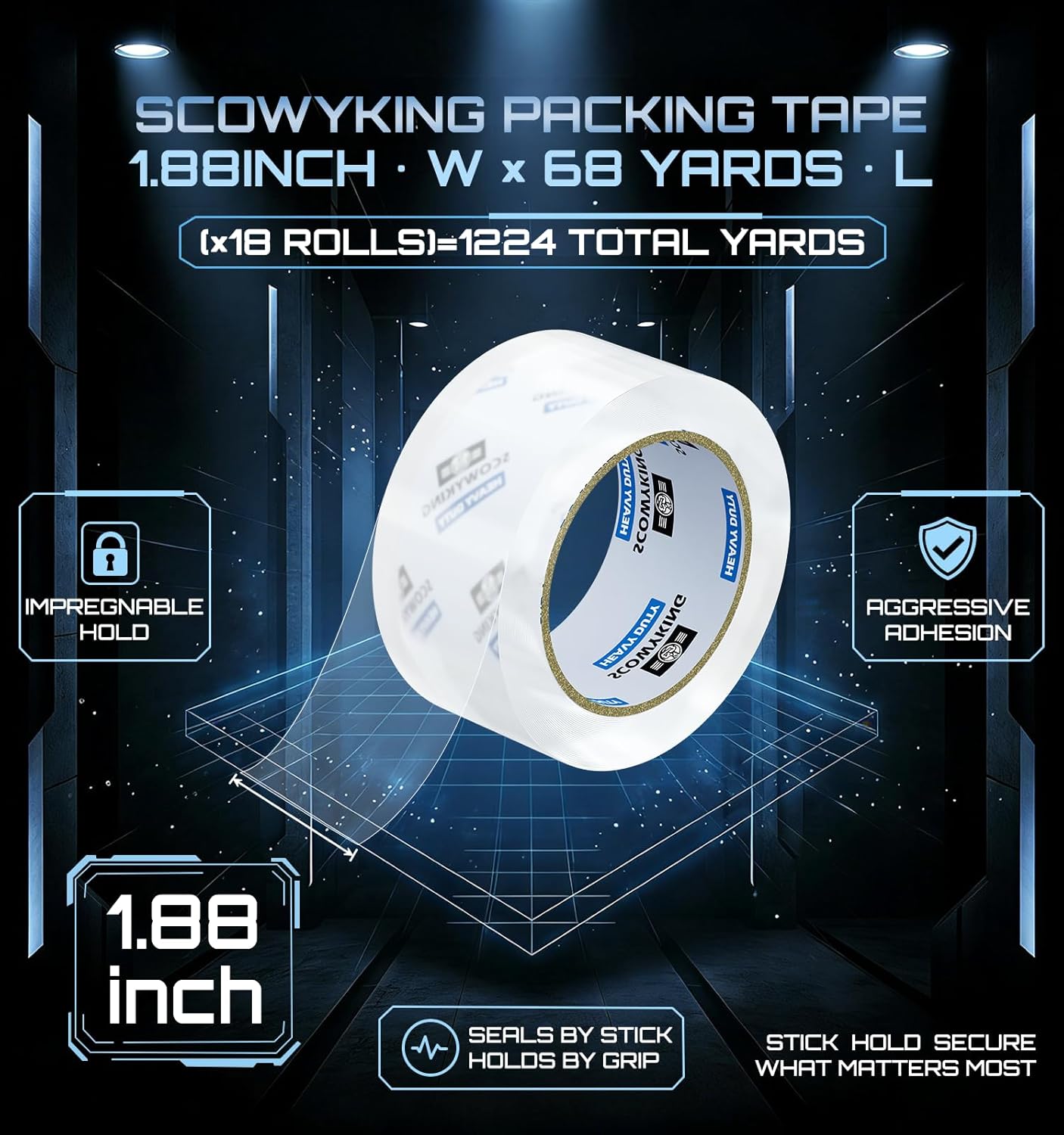 Heavy Duty Packing Tape Refills 18 Pack, 2.7 Mil Clear Packaging Tape, 1.88" × 68 Yards, Compatible with Standard Tape Dispenser, No Residue Quiet Unwind for Moving Shipping Sealing Boxes
