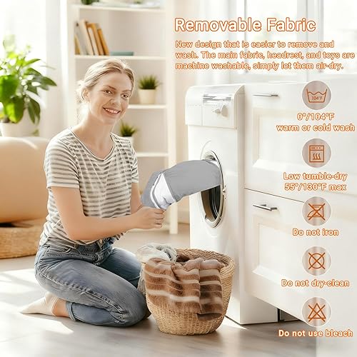 Miniatura 6 de Columpio eléctrico para bebés y niños pequeños, asiento portátil de gran tamaño con control remoto, música Bluetooth, arnés de 5 puntos, columpios