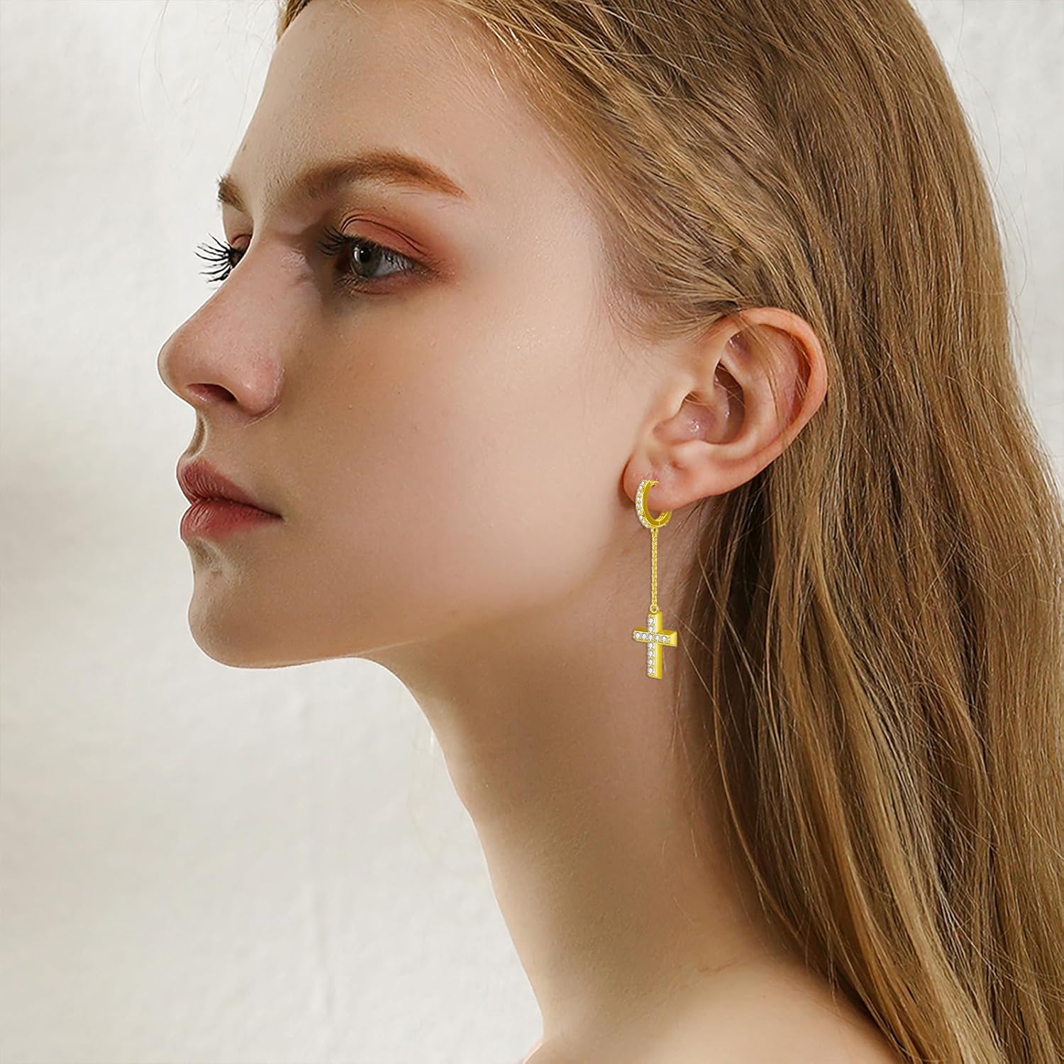 Cross Hoop Earrings 925 Sterling Silver Dangle Cubic Zirconia Huggie Dangle Earrings Chain Dropping Cross Earrings Drop Earrings for Women Men