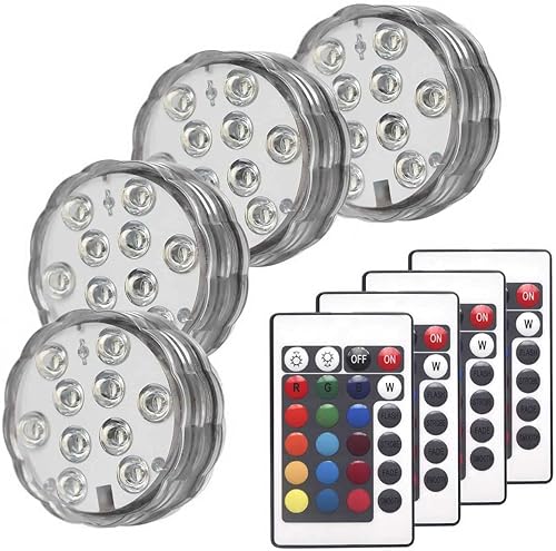 Miniatura 1 de Sunyel Luces LED sumergibles, 16 colores, 4 modos, funciona con pilas, luces LED subacuáticas RGB con control remoto de 24 teclas (4 paquetes)