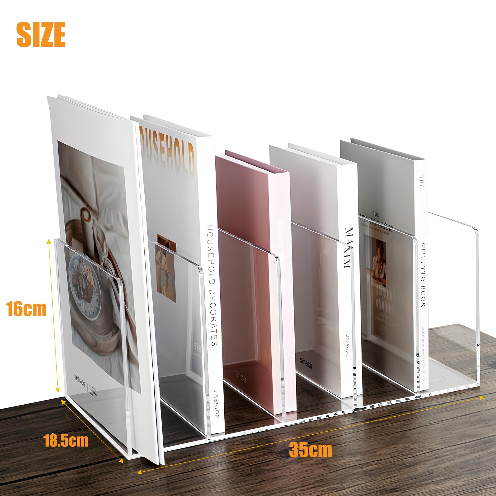 Organizador de archivos de escritorio acrílico – 5 compartimentos vertical para revistas – Clasificador de espacio de trabajo transparente para carpetas, libros y documentos, sin montaje, 35 x