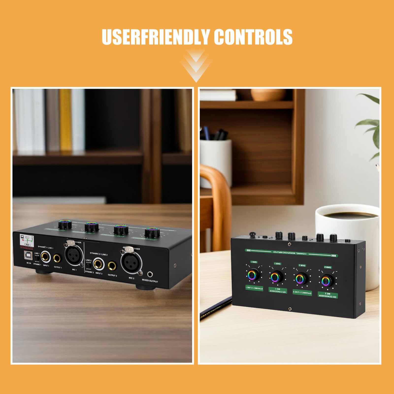 YARNOW Mixer Audio Nero a 2 Vie con Controllo Eco e Volume, Supporta Due Microfoni, Include Set Cavi e Convertitore per Karaoke e Podcast