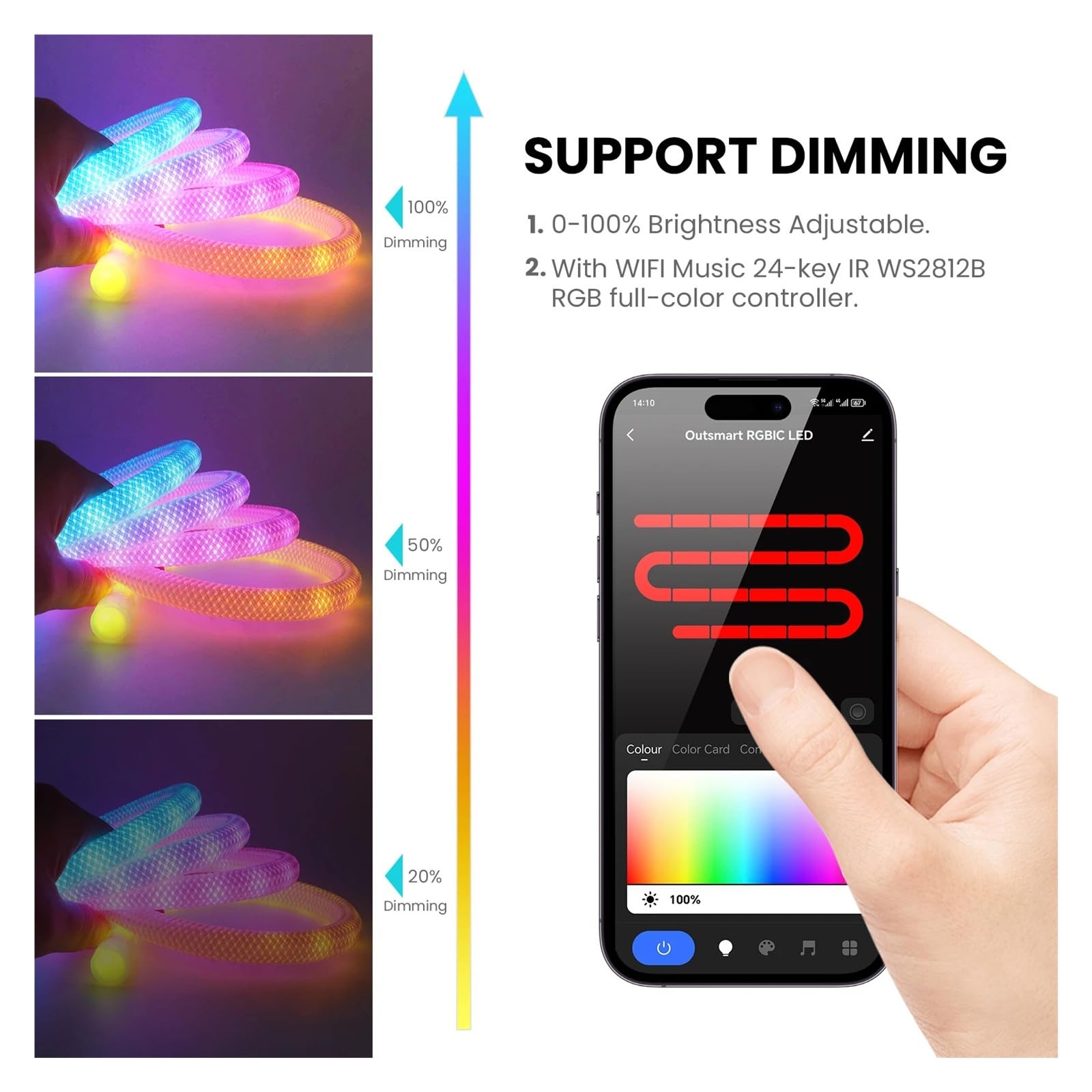 Striscia neon 5V a 360° con Bluetooth/Wi-Fi(WIFI Neon Light Kits,2M-1MX2_EU)