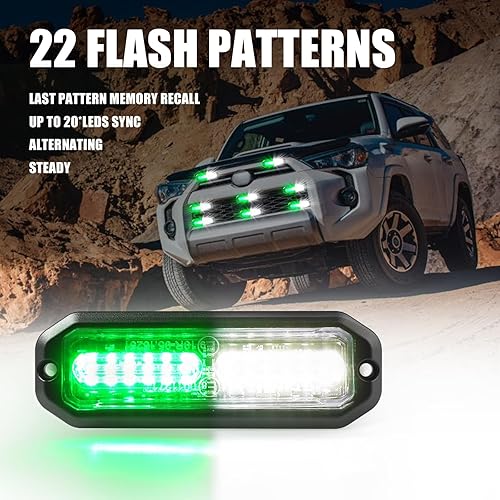 Miniatura 5 de WINECO Luces estroboscópicas LED de color verde y blanco para camiones, Kits de luces estroboscópicas de emergencia para vehículos de construcción