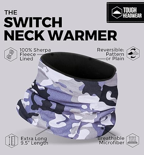 Miniatura 3 de Tough Headwear Neck Warmer - Winter Fleece Neck Gaiter & Fleece Neck Warmer - Ski Gaiter for Men - Reversible Neck Gaiter