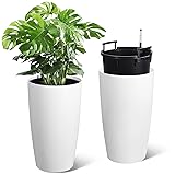 22' Tall Round Planter Set of 2, Self Watering Pots for Indoor Plants, Large Flower Pot Outdoor With Built-In Drainage and a Water Level Monitor, for Patio, Porch, Living Room, or Home Office, White