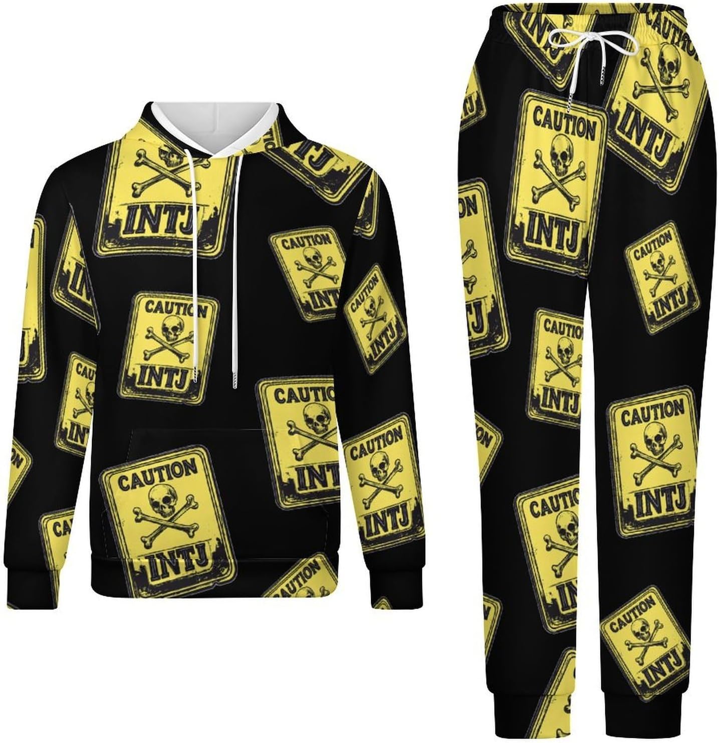Caution INTJ Warning Sign Mens Hoodies for Women Sweatsuit Sweatshirt And Sweatpant Tracksuit Jogging Suits