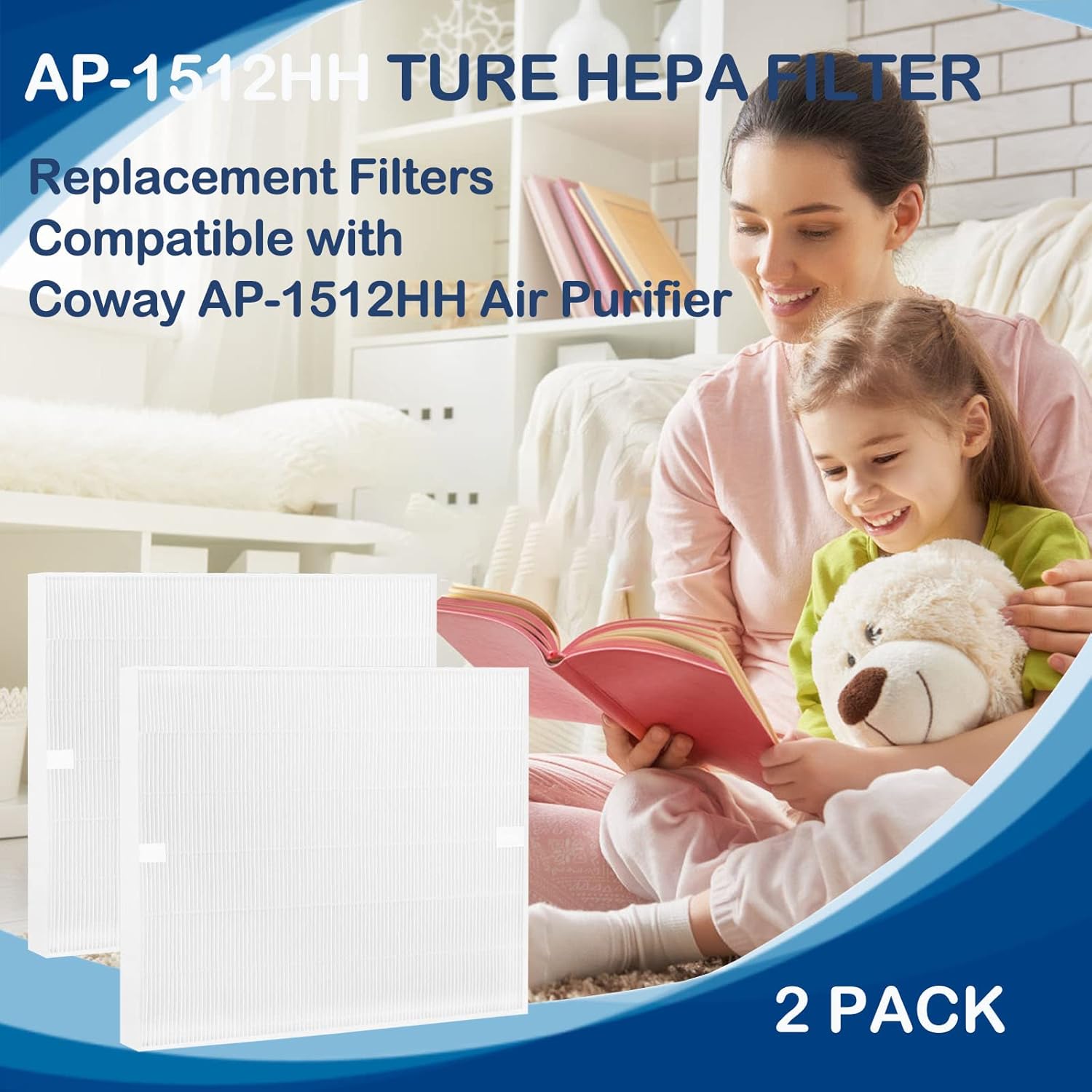 AP-1512HH True HEPA Filter Replacement Compatible with Coway Airmega AP-1512HH Mighty and Airmega 200M Air Cleaner Purifier, Item NO #3304899, 2 Pack HEPA Filter Only