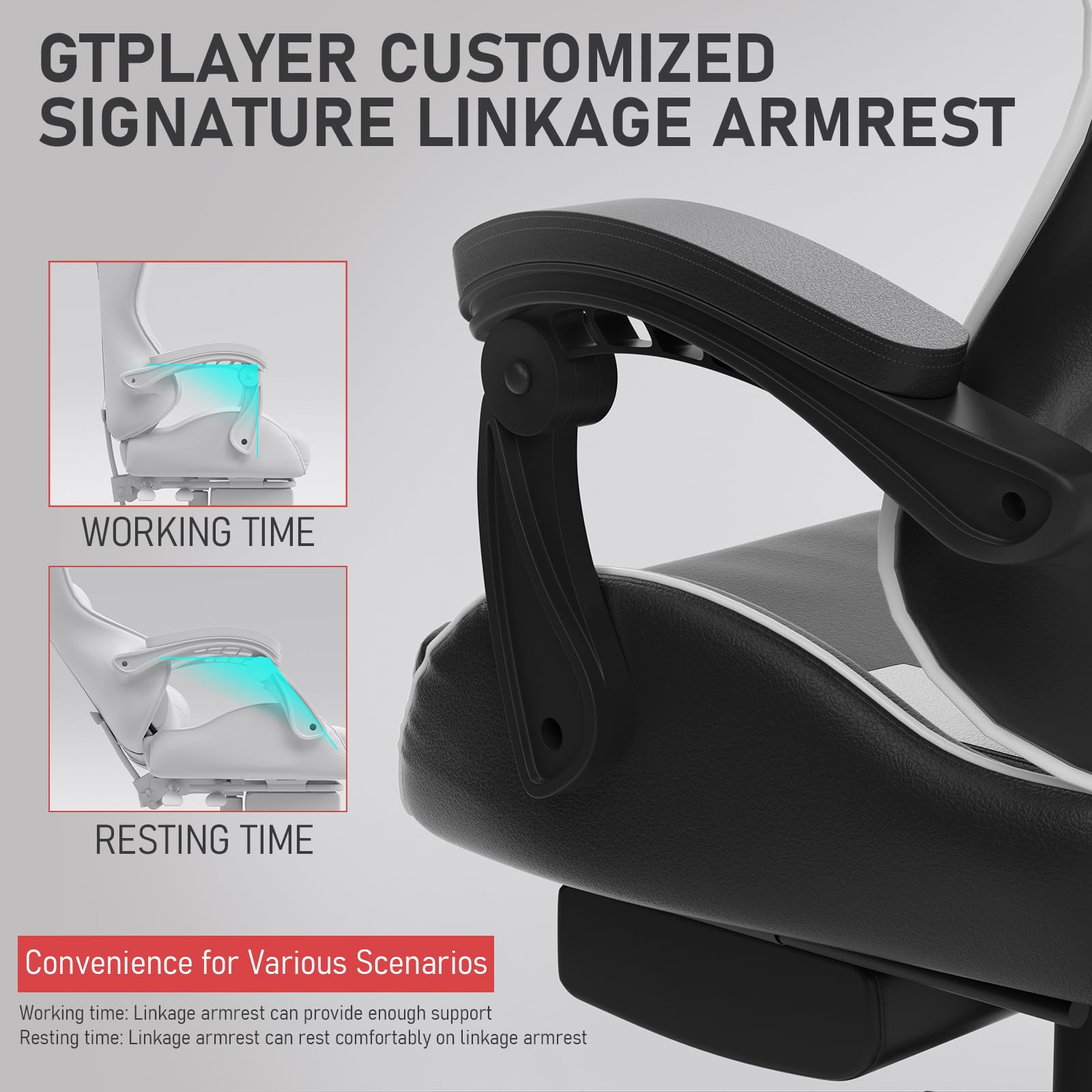 Chaise Gaming Ergonomique,Fauteuil avec Repose-piedsrétractable et Appui-tête,Réglable Siege - Noir et Blanc